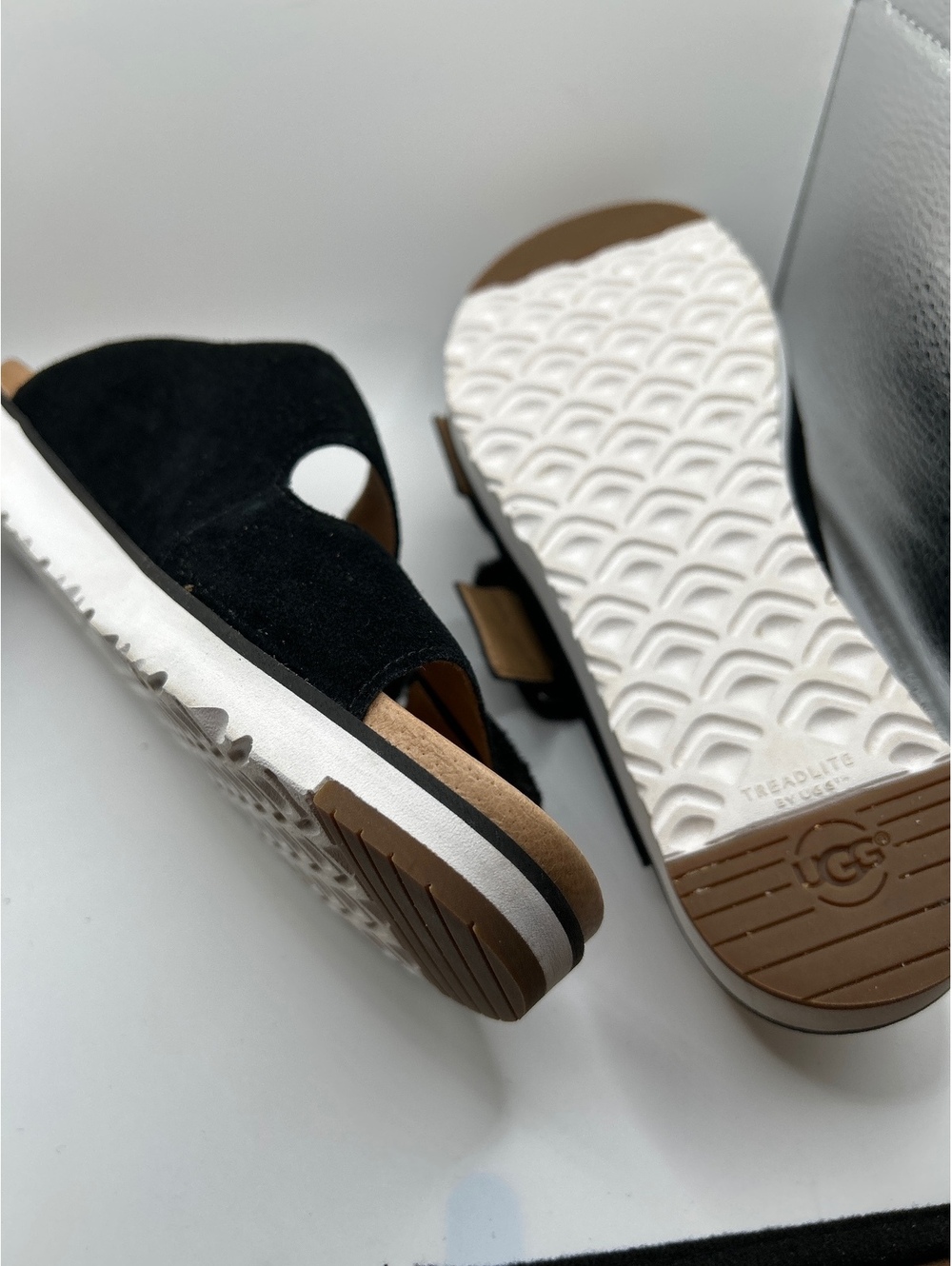 UGG Black Fluff Indio Suede Fuzzy Buckle Slide Sandals Size 9.5 Women VGC - Picture 6 of 7